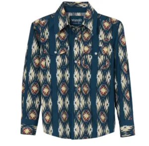 112344416 - Boys Wrangler® Checotah LS Snap - Blue