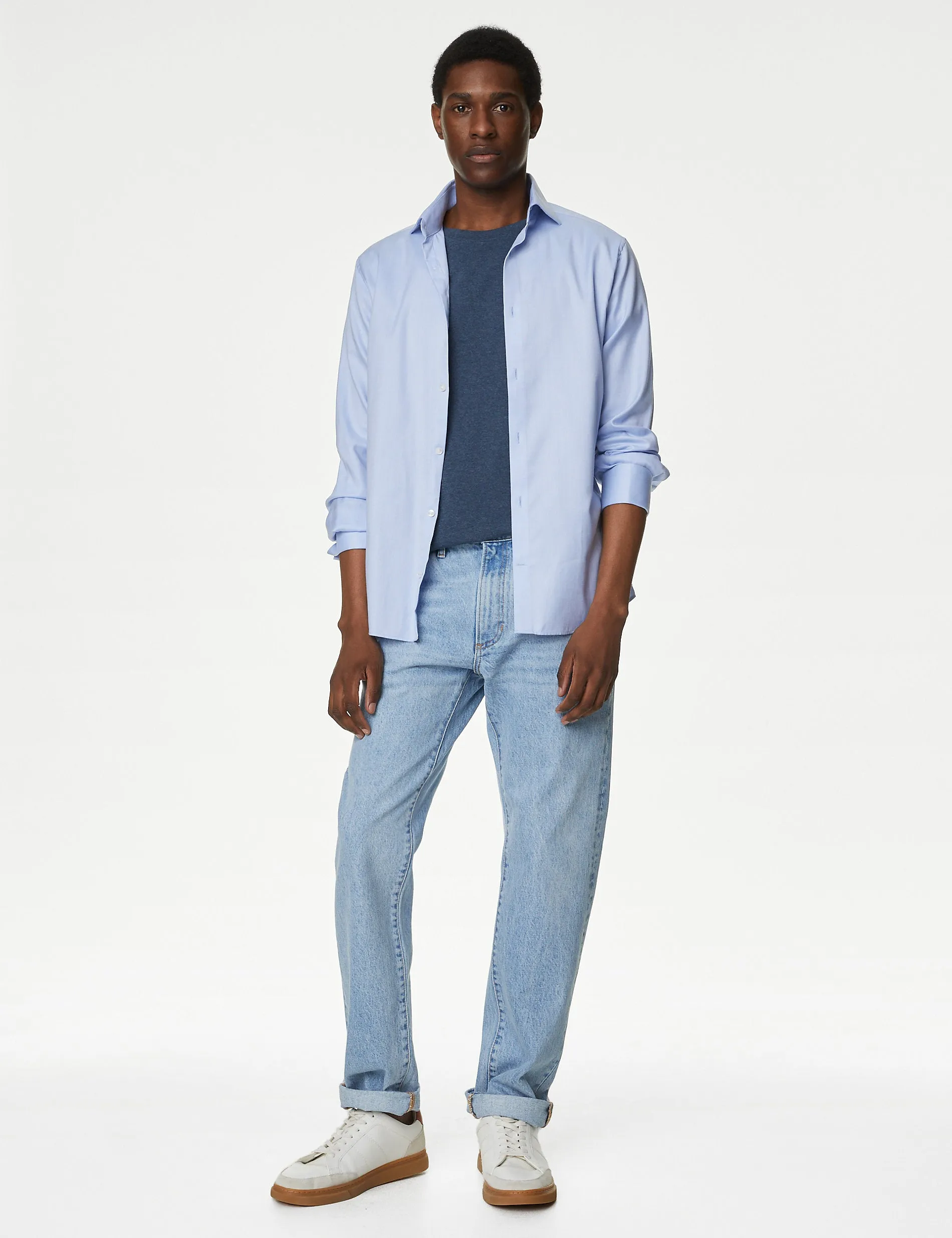 3 Pairs Marks & Spencer Pure Cotton Crew Neck T-Shirts, Denim Mix