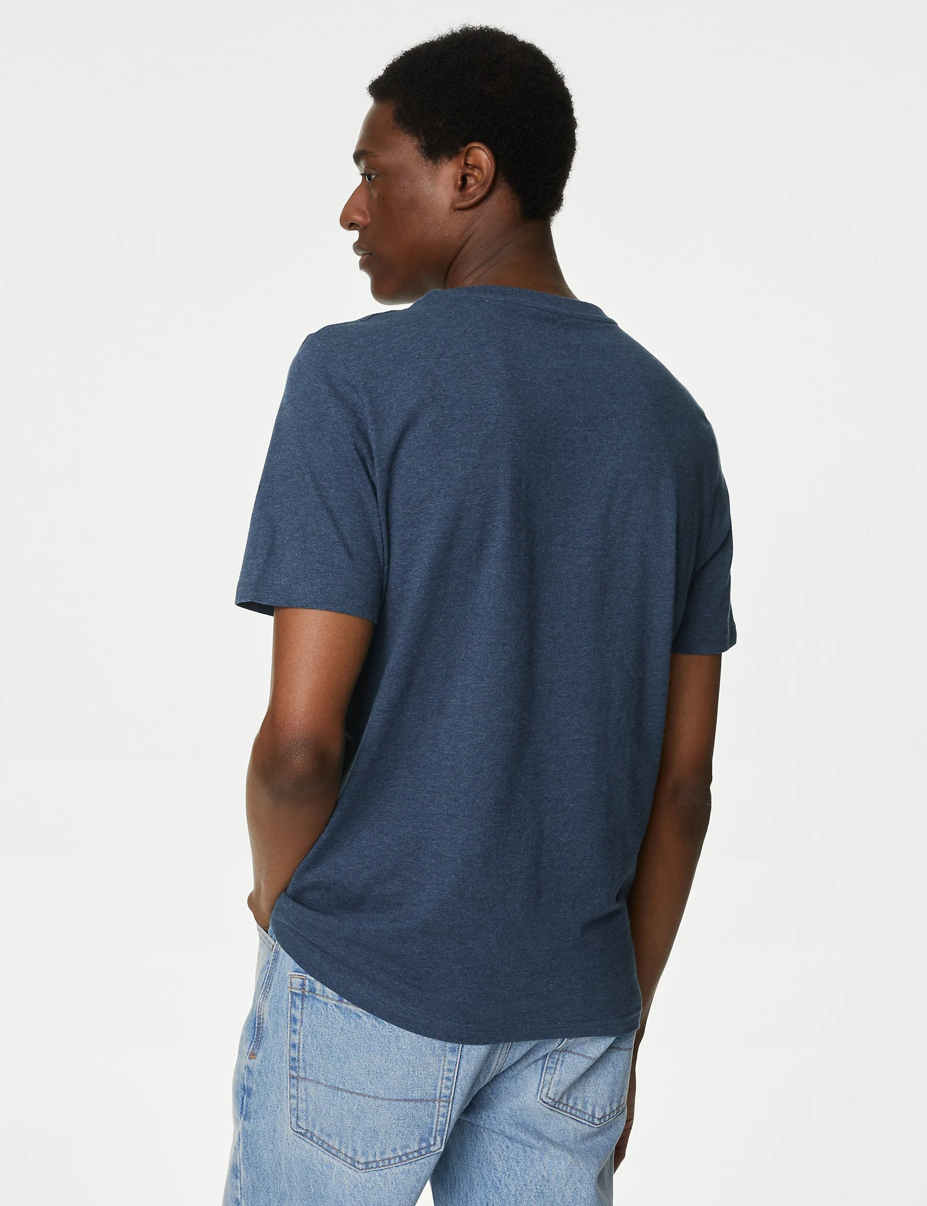 3 Pairs Marks & Spencer Pure Cotton Crew Neck T-Shirts, Denim Mix