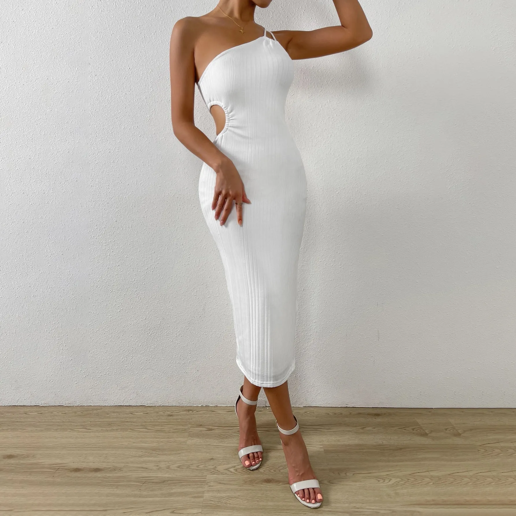 Adjustable Shoulder Strap Sling Dress Solid Color Cutout Backless Slit Bodycon Wholesale Dresses