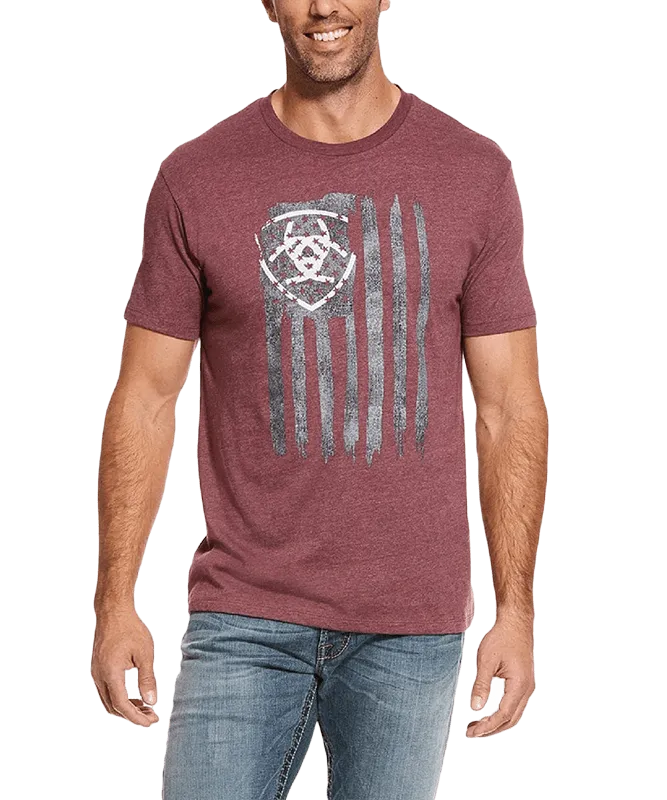 Ariat Men's Burgundy Heather Vertical Flag Short Sleeve T-Shirt