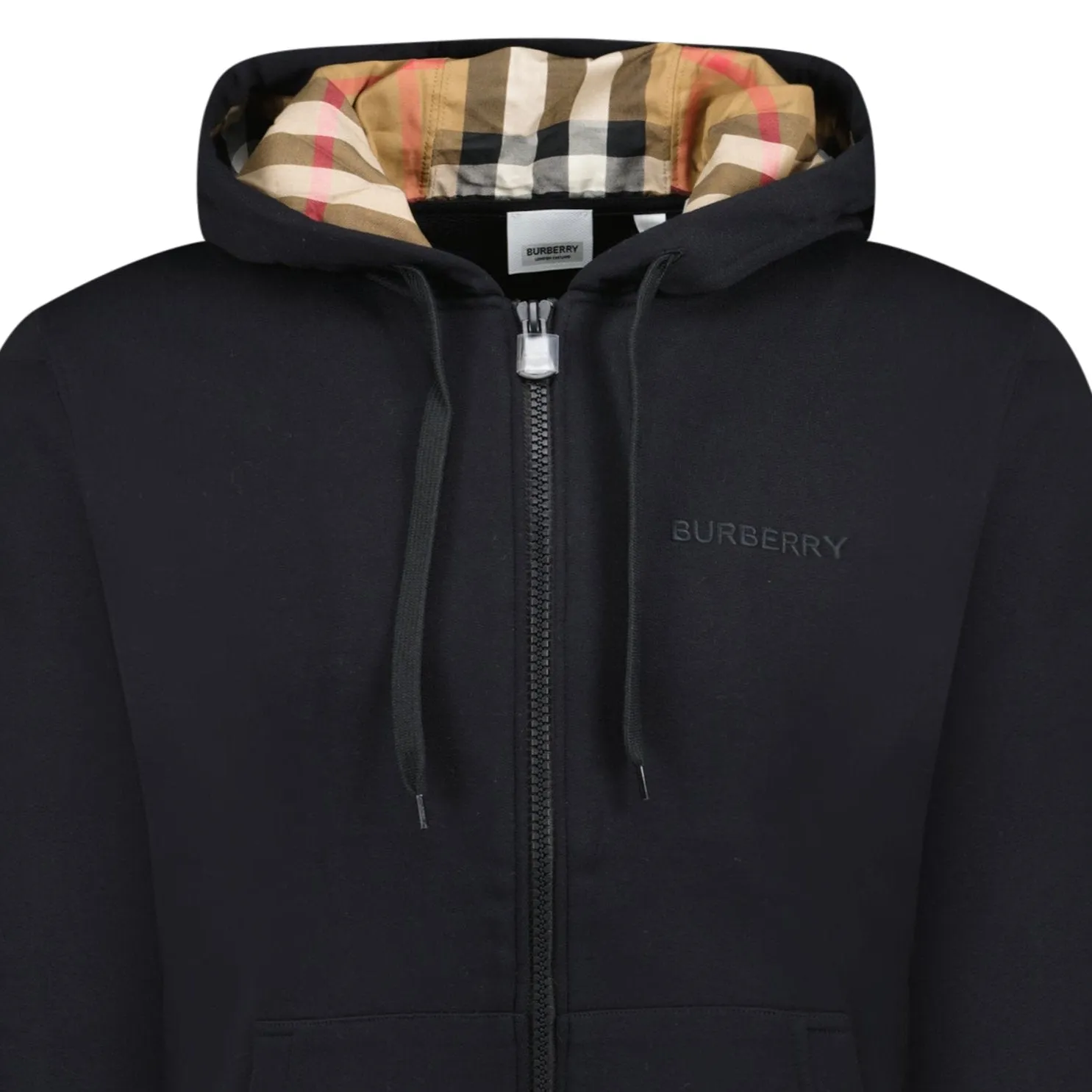 BURBERRY HOVE CHECK HOOD EMBROIDERY LOGO HOODIE BLACK