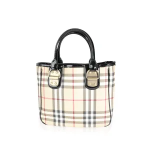 Burberry Nova Check & Black Patent Leather Accented Top Handle Tote