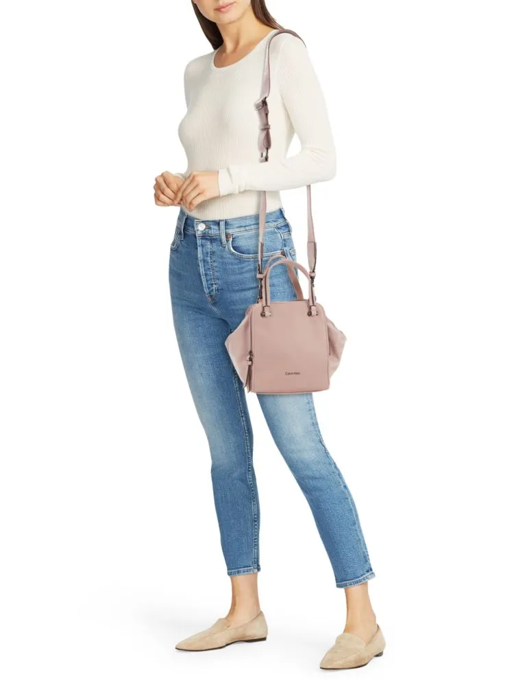 Calvin Klein Marble Faux Leather Double Top Handle Bag in Rosewood
