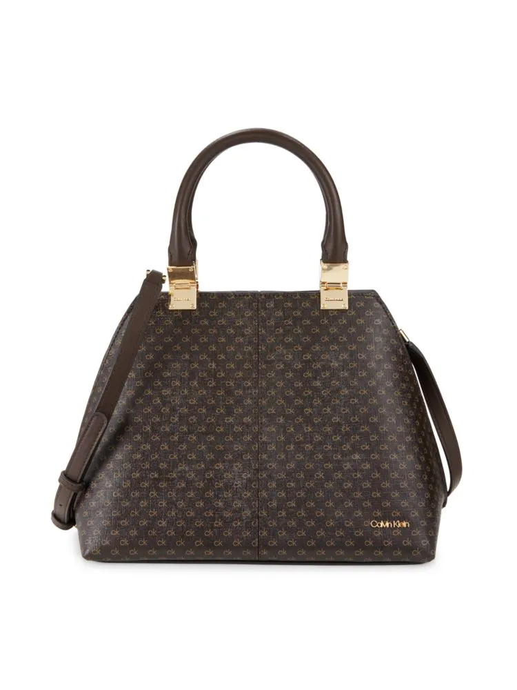 Calvin Klein Monogram Top Handle Bag, Brown
