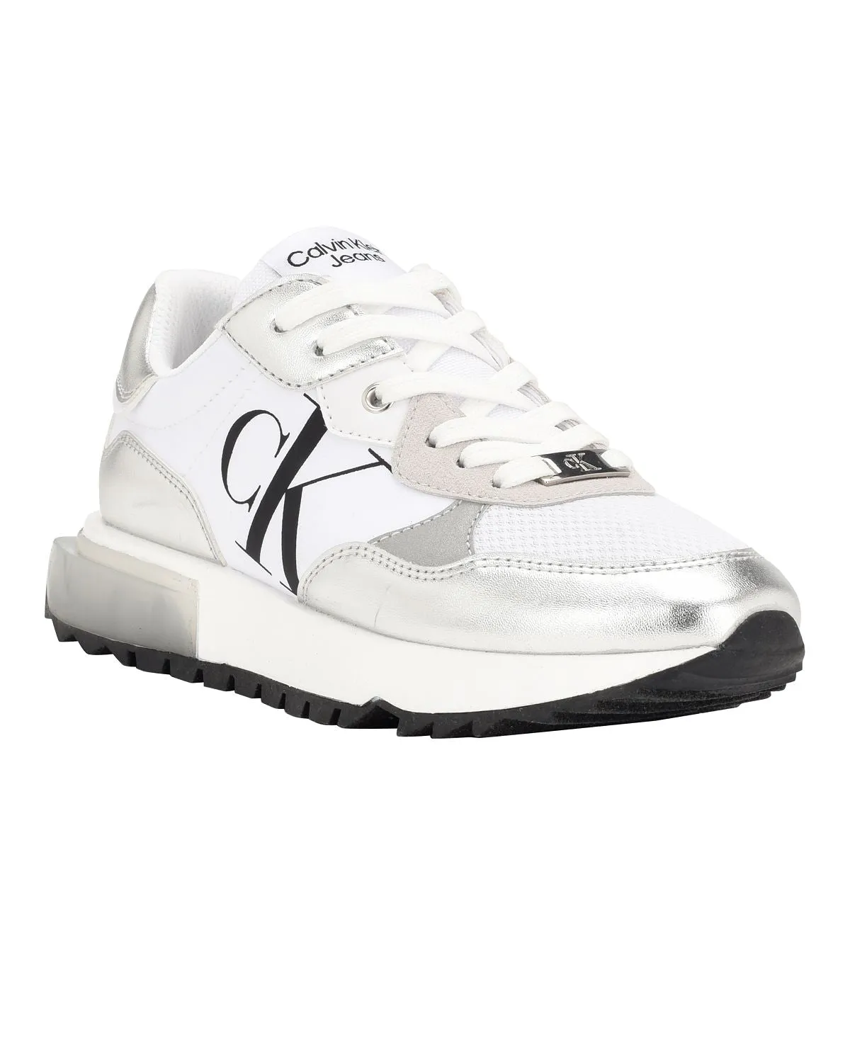 Calvin Klein Women's Magalee Logo Lace-up Casual Sneakers Silver