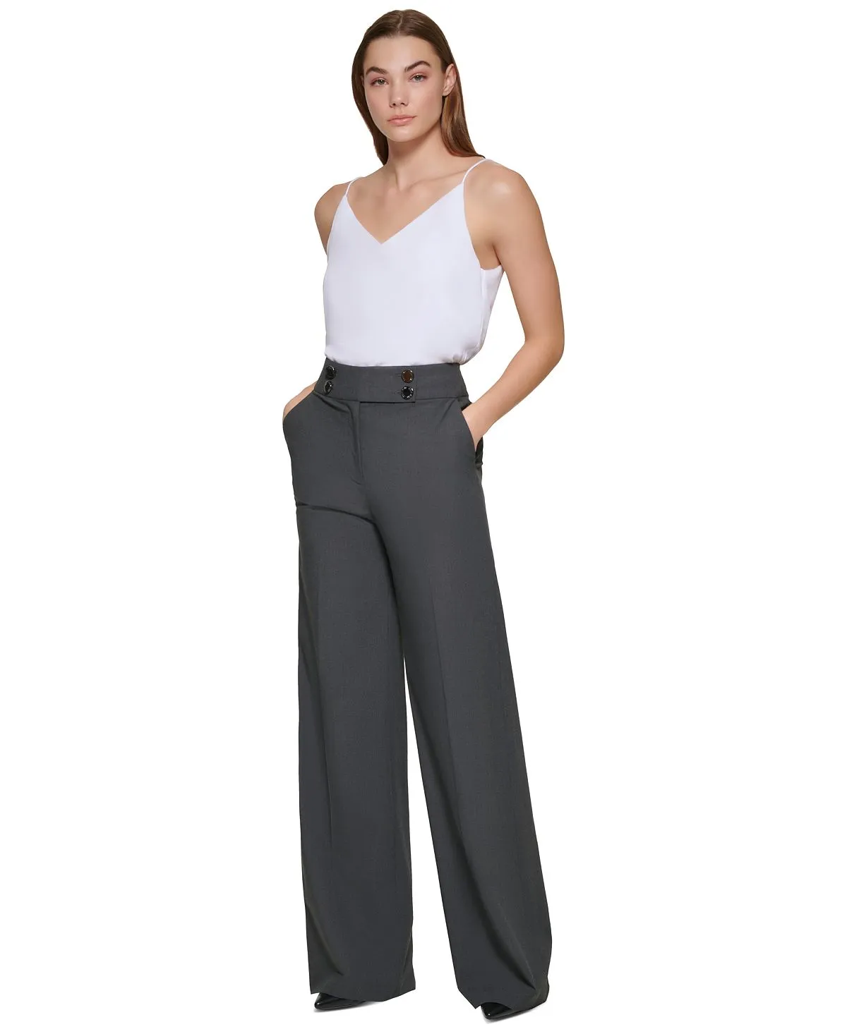Calvin Klein Women's Whitney Button Front Wide Leg Pants