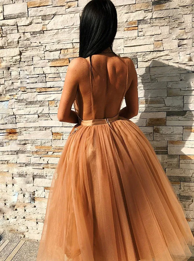 Chic V-Neck Sleeveless Homecoming Dresses | Tulle Short Prom Gowns BC0691