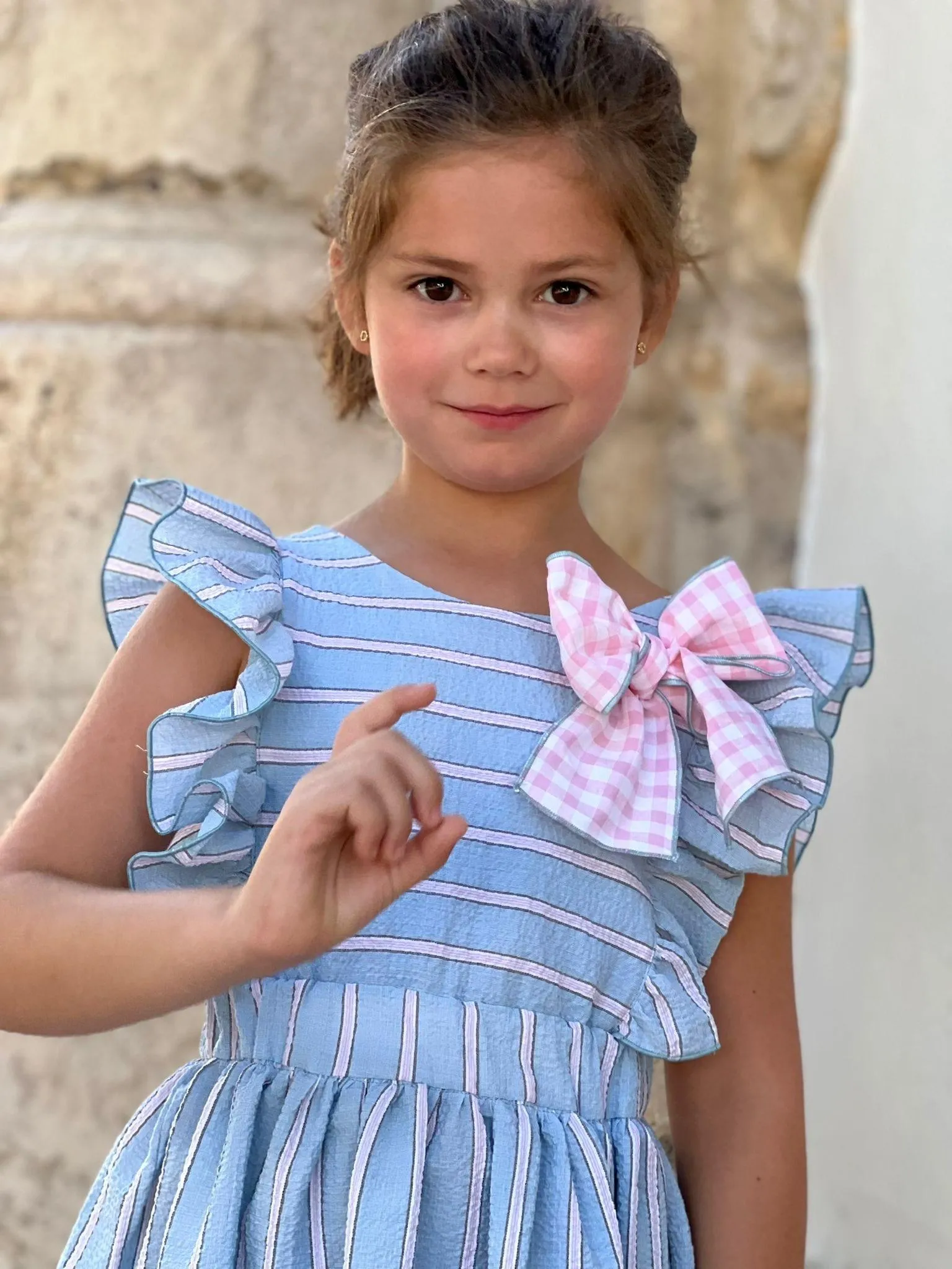 CLEARANCE SALE El Copo  - Girls Blue & Pink Stripe Dress