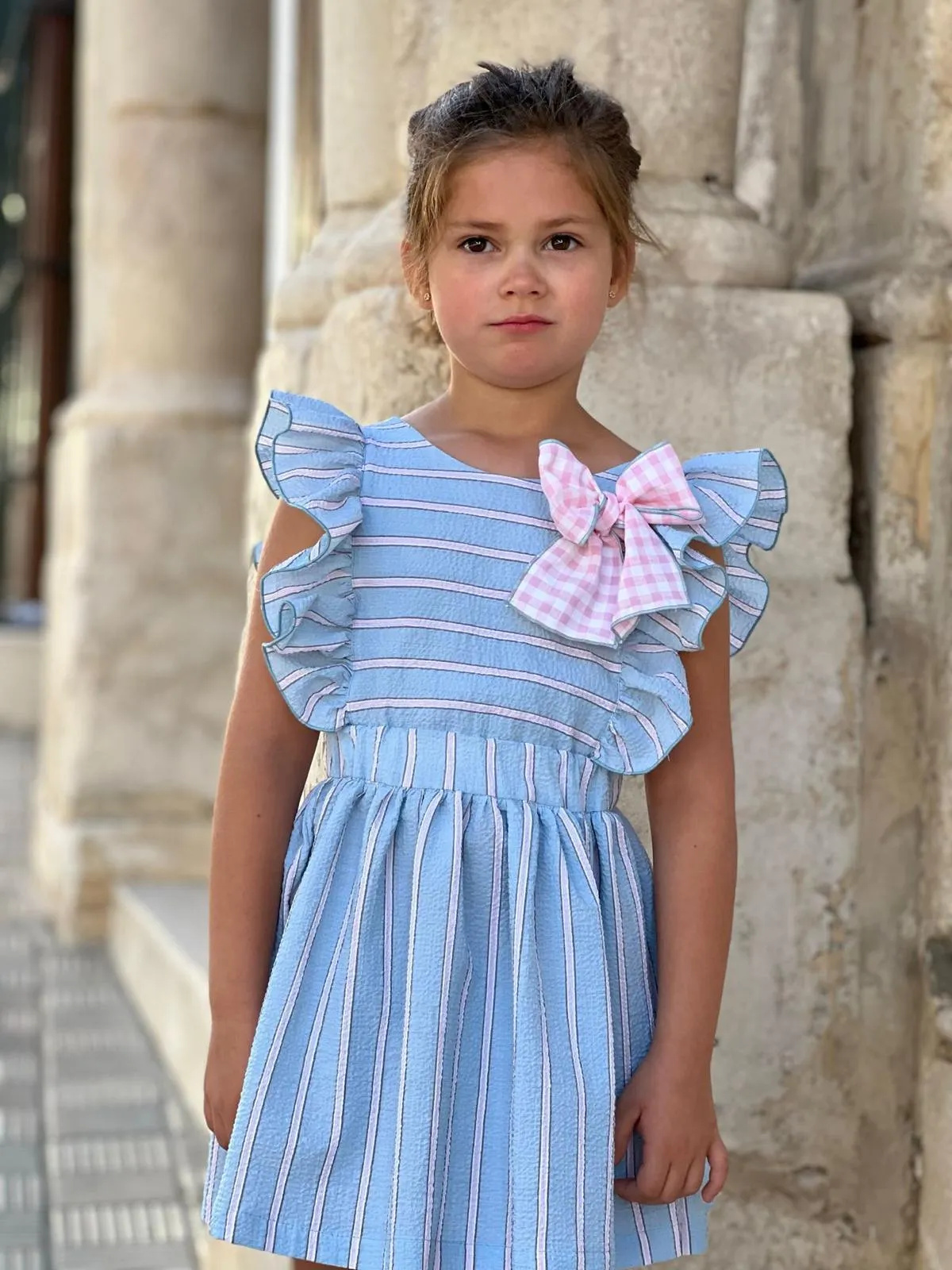 CLEARANCE SALE El Copo  - Girls Blue & Pink Stripe Dress
