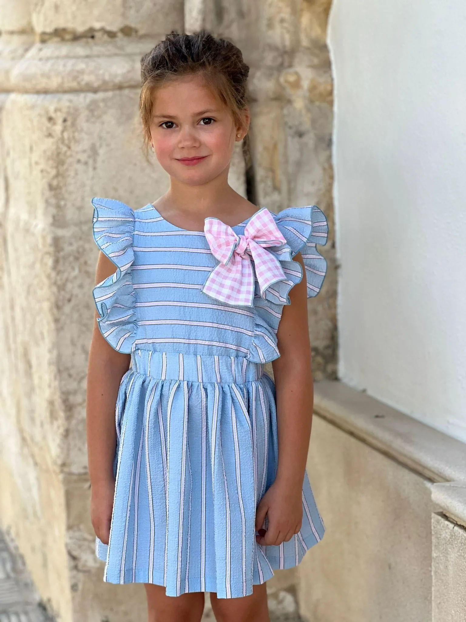 CLEARANCE SALE El Copo  - Girls Blue & Pink Stripe Dress