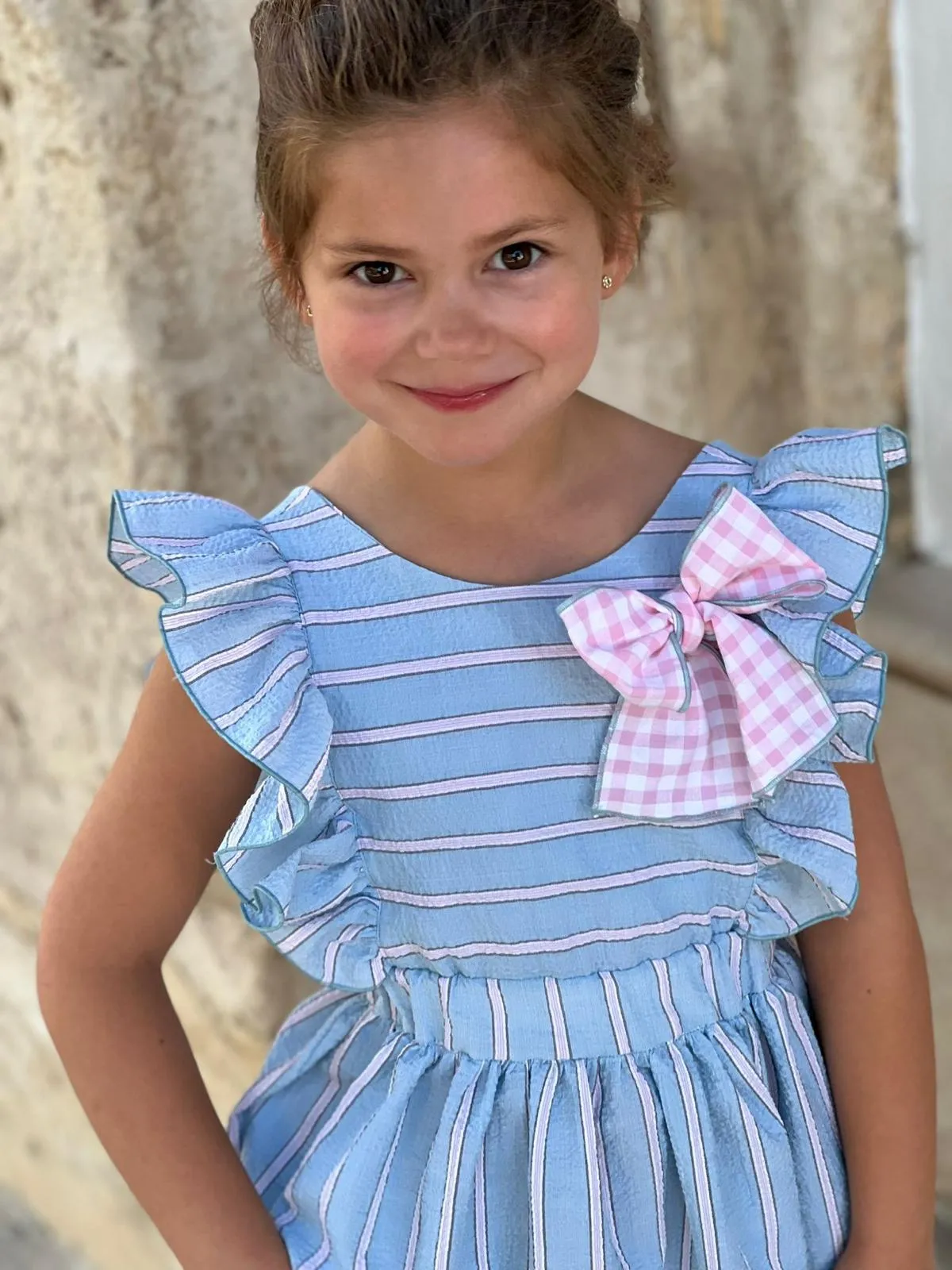 CLEARANCE SALE El Copo  - Girls Blue & Pink Stripe Dress