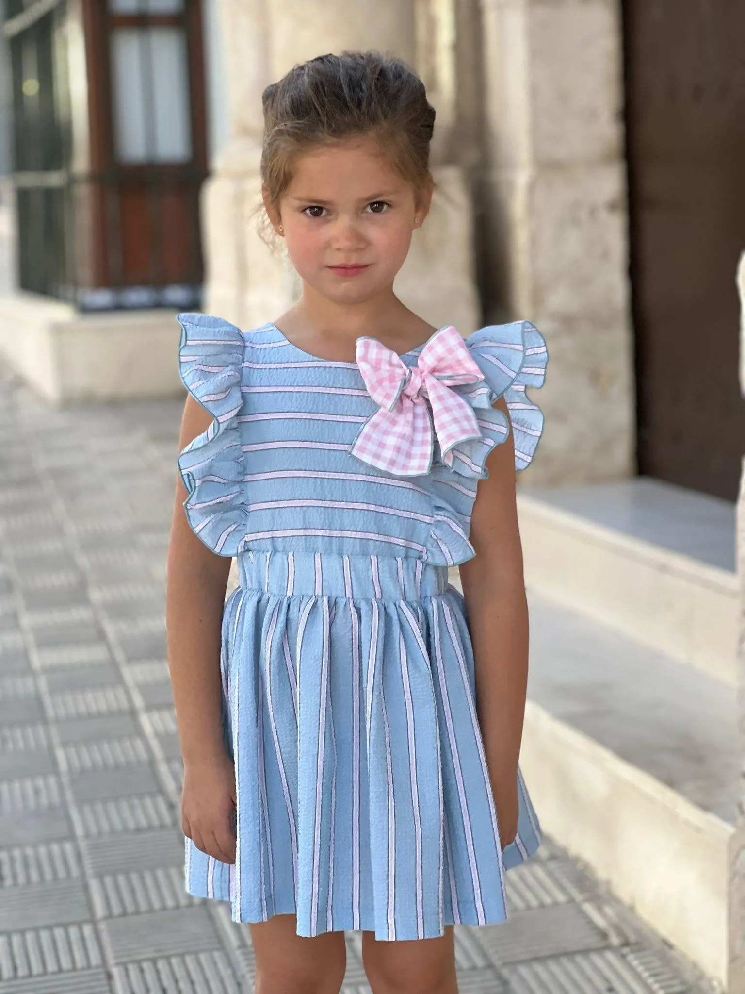 CLEARANCE SALE El Copo  - Girls Blue & Pink Stripe Dress