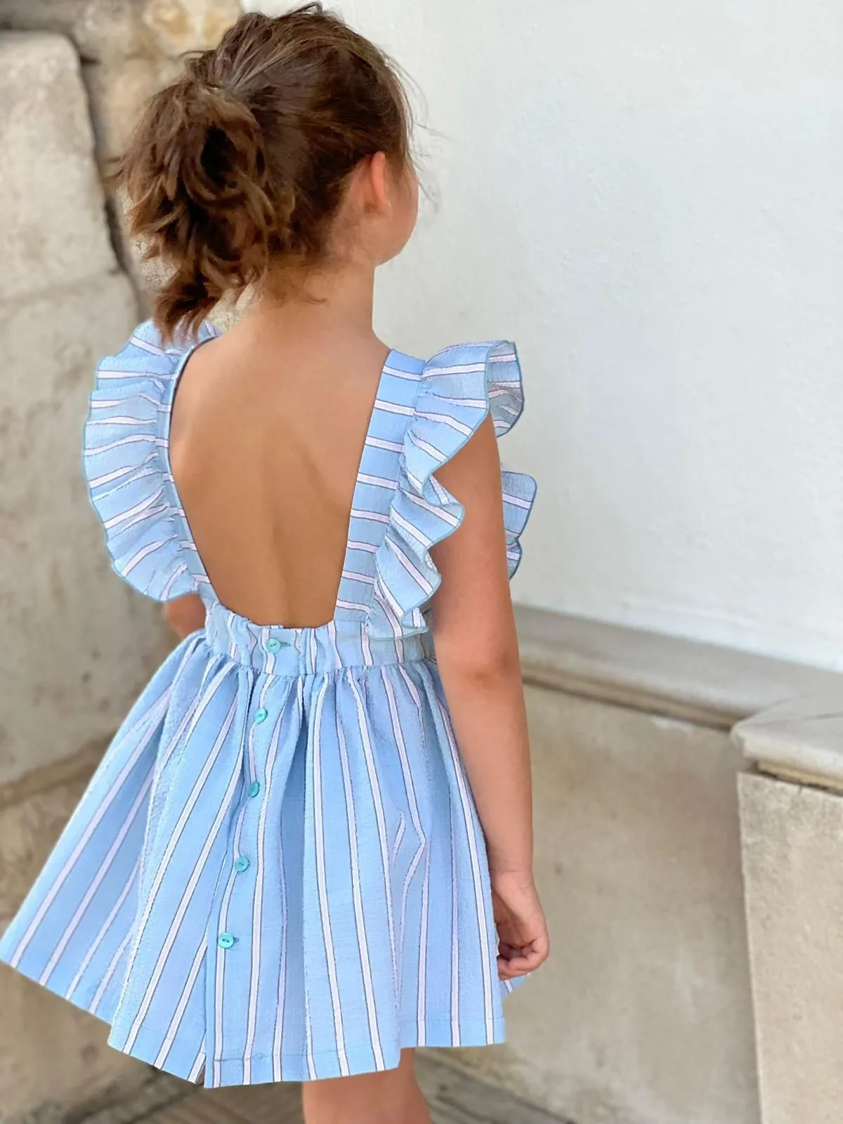 CLEARANCE SALE El Copo  - Girls Blue & Pink Stripe Dress
