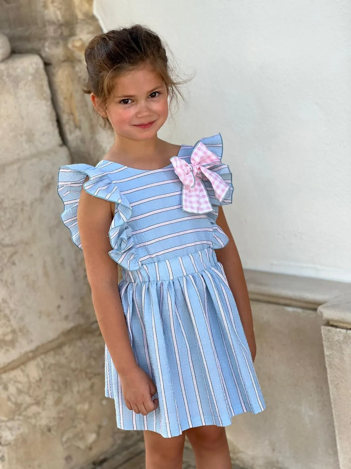 CLEARANCE SALE El Copo  - Girls Blue & Pink Stripe Dress
