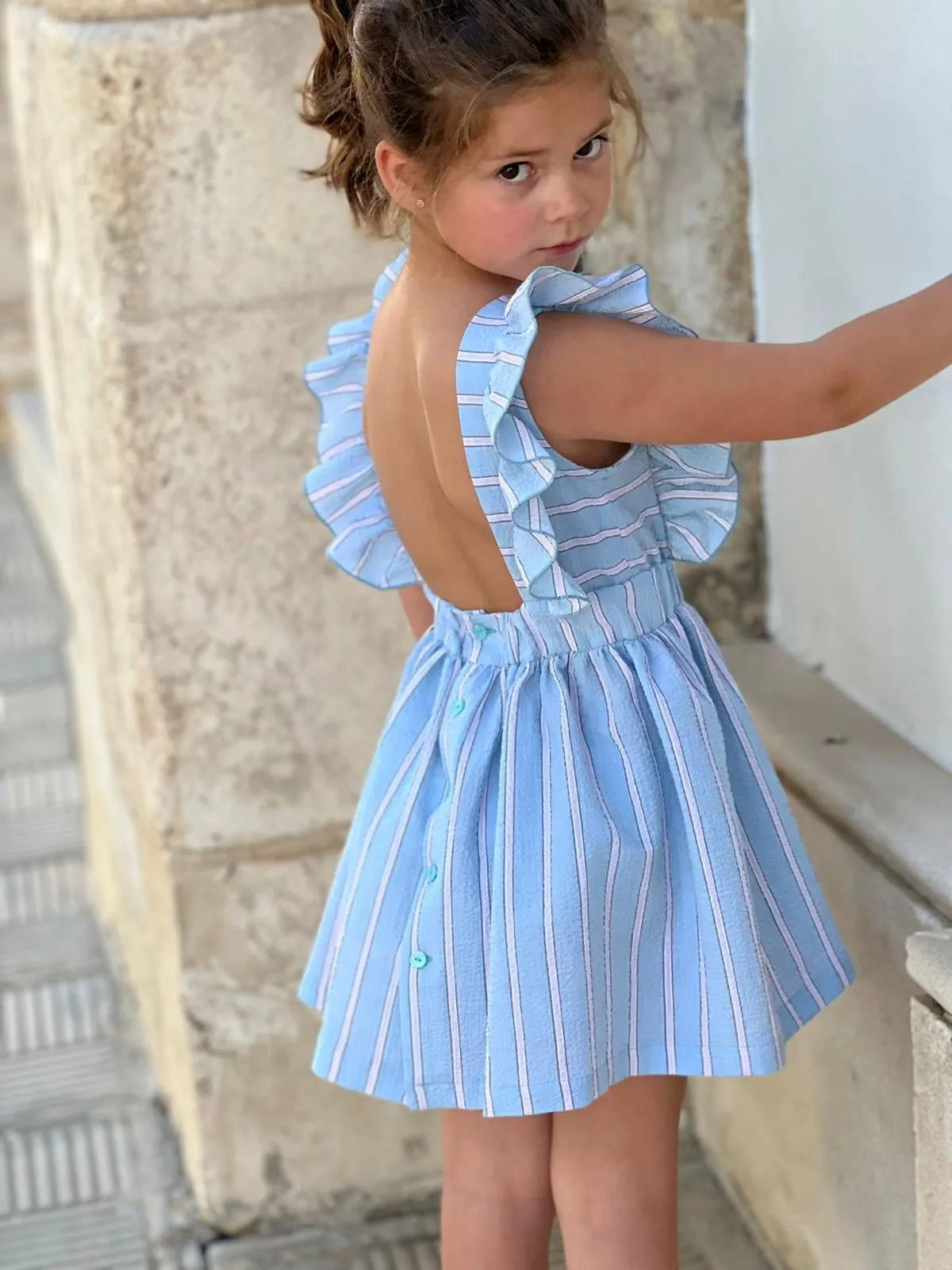 CLEARANCE SALE El Copo  - Girls Blue & Pink Stripe Dress
