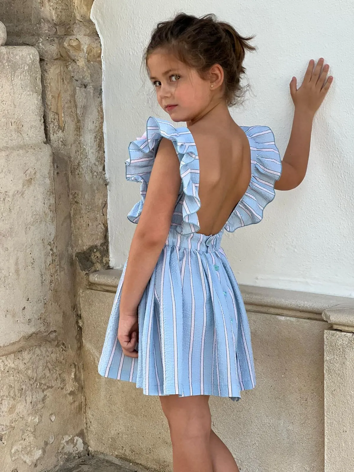 CLEARANCE SALE El Copo  - Girls Blue & Pink Stripe Dress