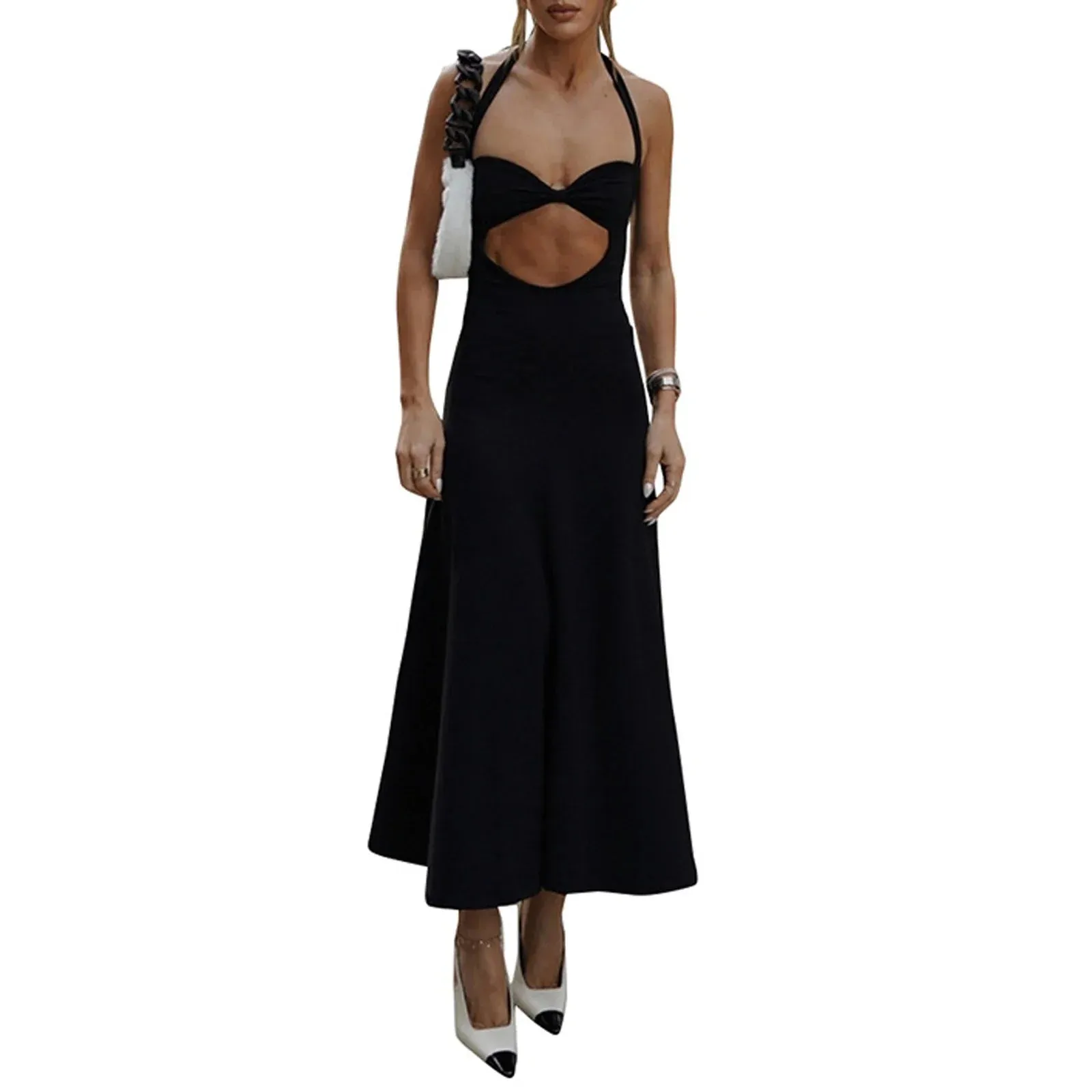 Cut Out Maxi Sexy Halter Tie Up Tank Fashion Black Long Party Casual Summer Dress