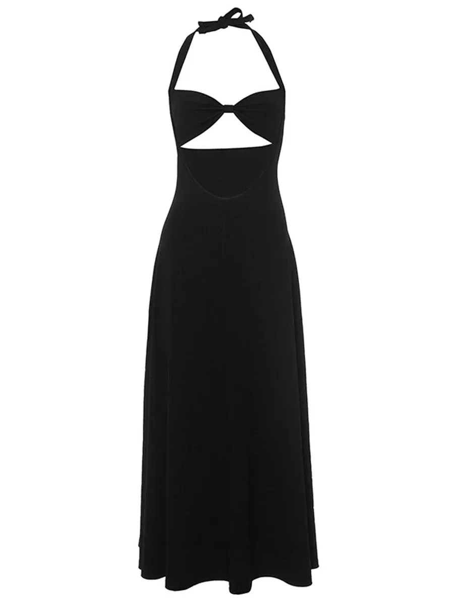 Cut Out Maxi Sexy Halter Tie Up Tank Fashion Black Long Party Casual Summer Dress
