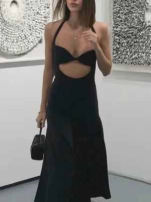 Cut Out Maxi Sexy Halter Tie Up Tank Fashion Black Long Party Casual Summer Dress