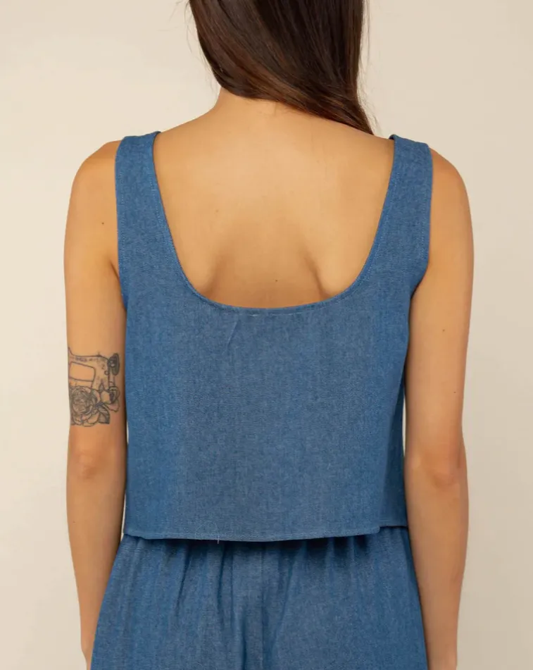 Denim Tie Top in Medium Wash