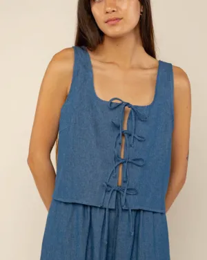 Denim Tie Top in Medium Wash
