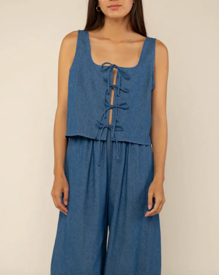 Denim Tie Top in Medium Wash