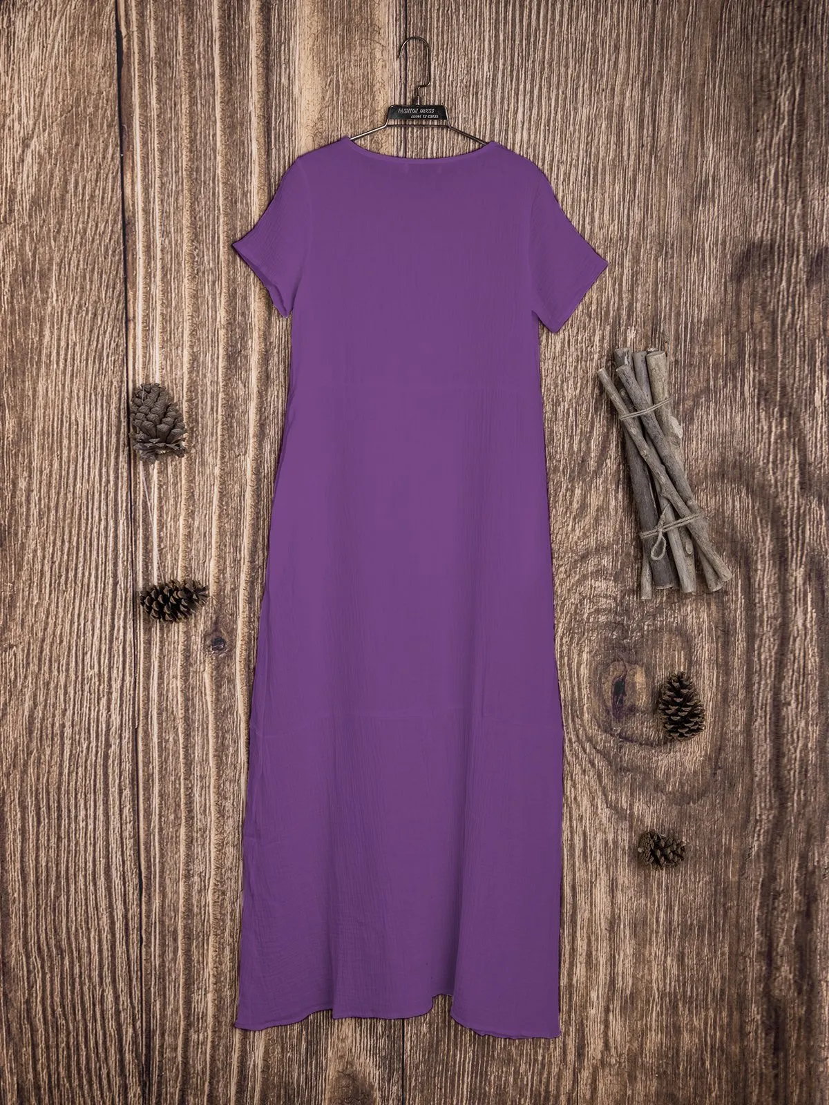 Dunnmall Casual Pockets Round Neck Solid Casualdress