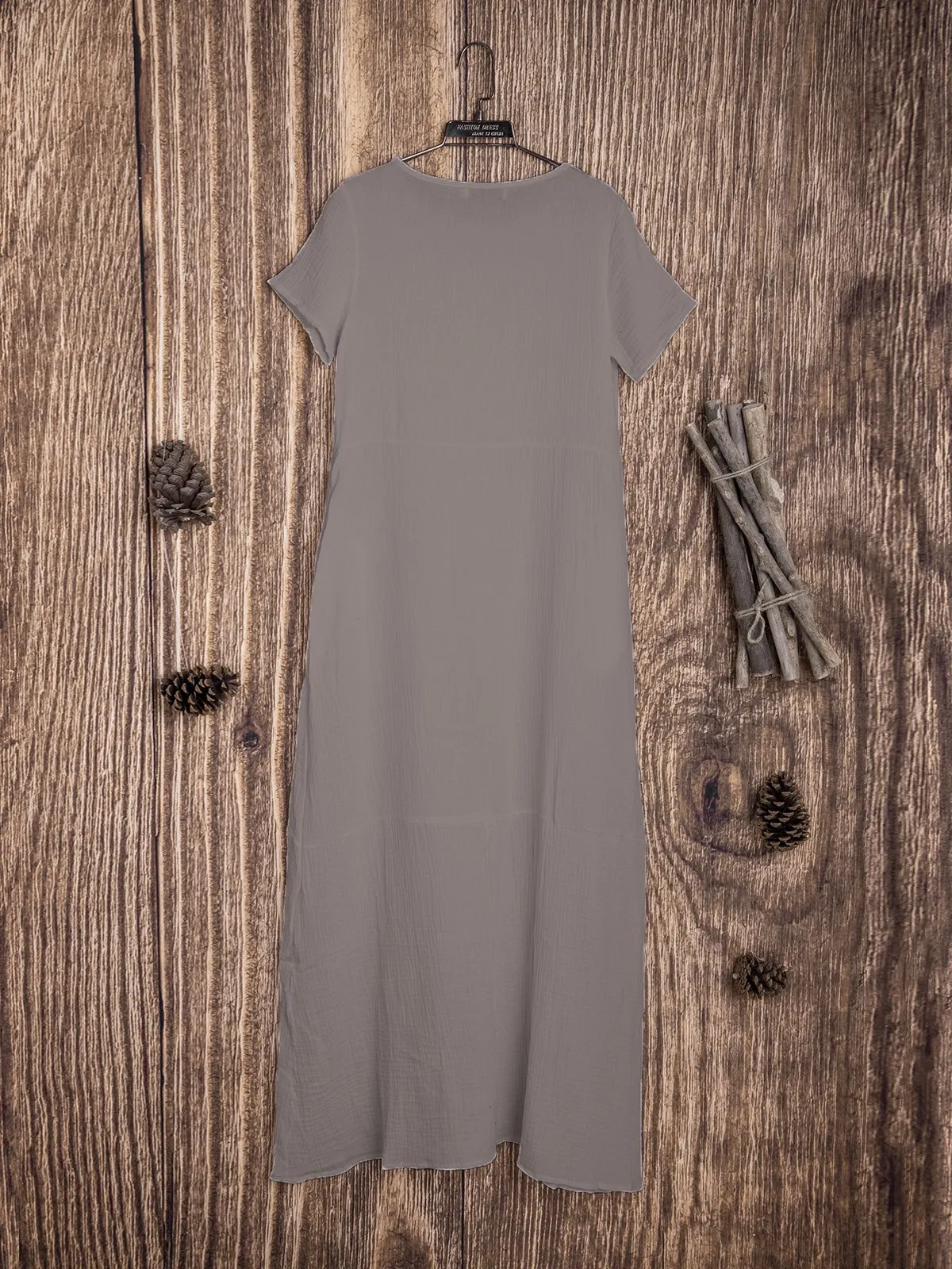 Dunnmall Casual Pockets Round Neck Solid Casualdress