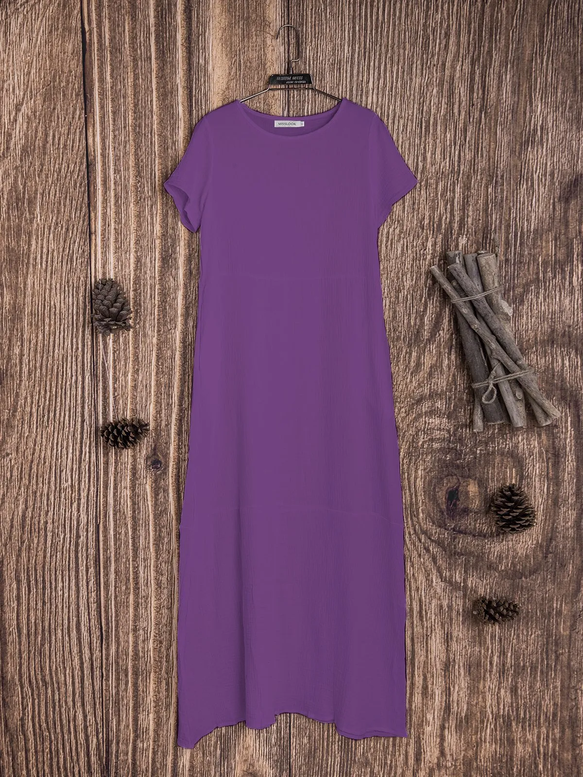 Dunnmall Casual Pockets Round Neck Solid Casualdress