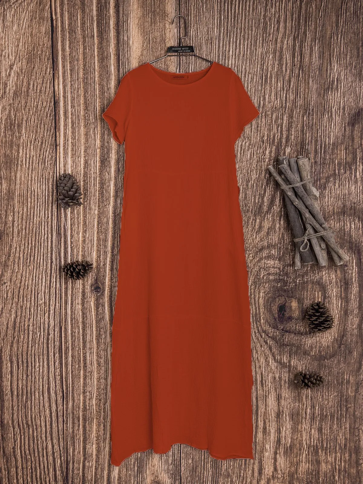 Dunnmall Casual Pockets Round Neck Solid Casualdress