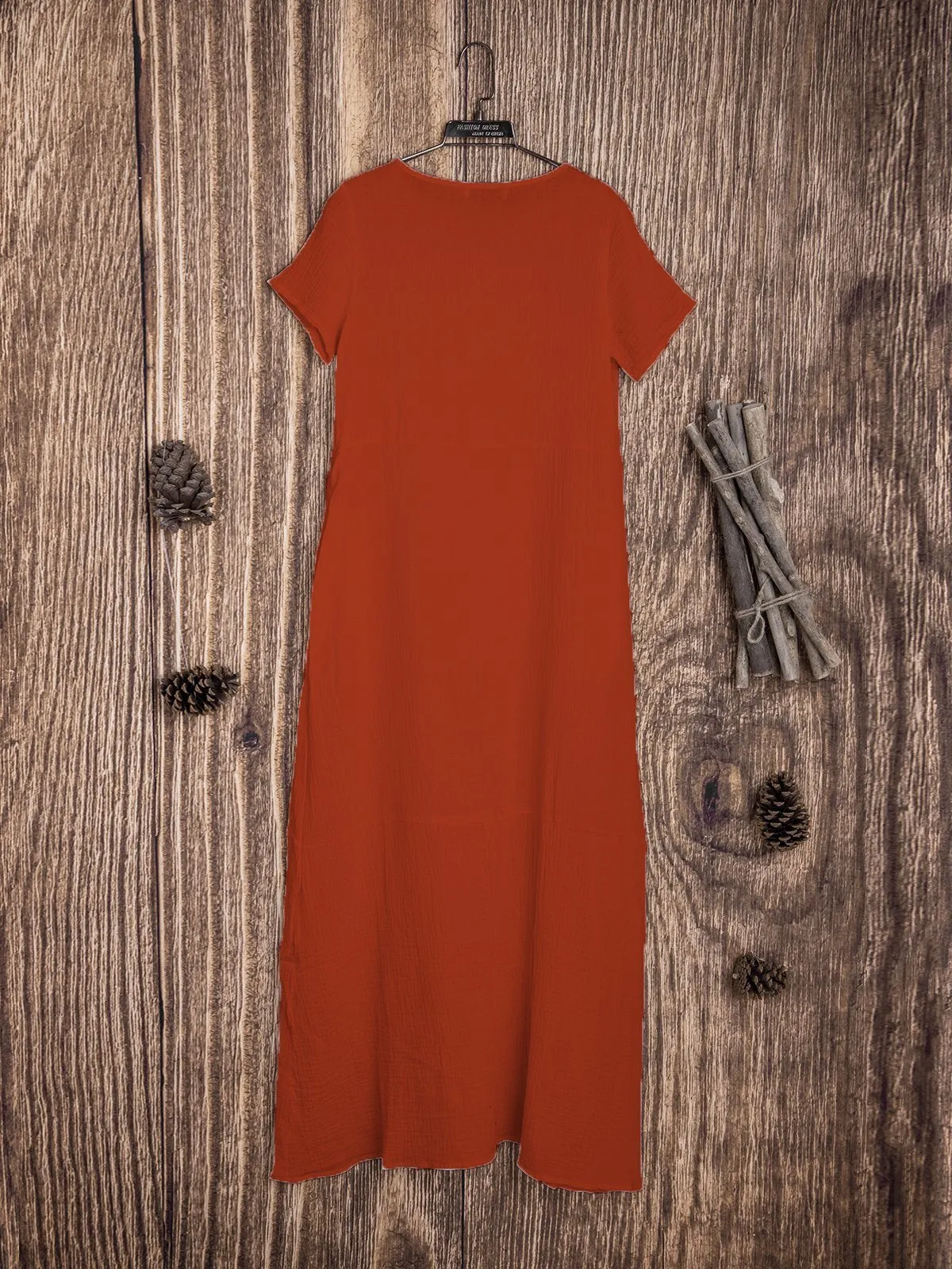 Dunnmall Casual Pockets Round Neck Solid Casualdress