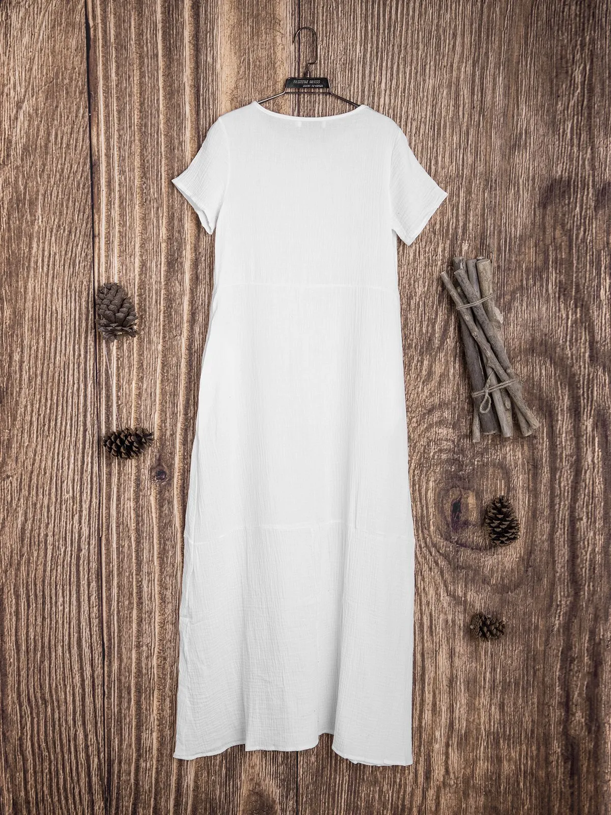 Dunnmall Casual Pockets Round Neck Solid Casualdress