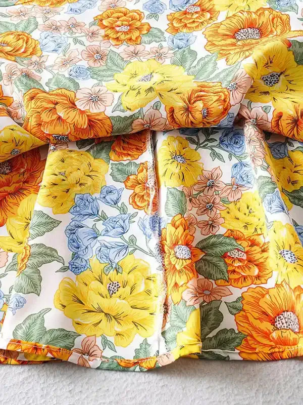 Fashion Sexy Slim Chest Tie Short Sleeve Printed Dress Female Skirt