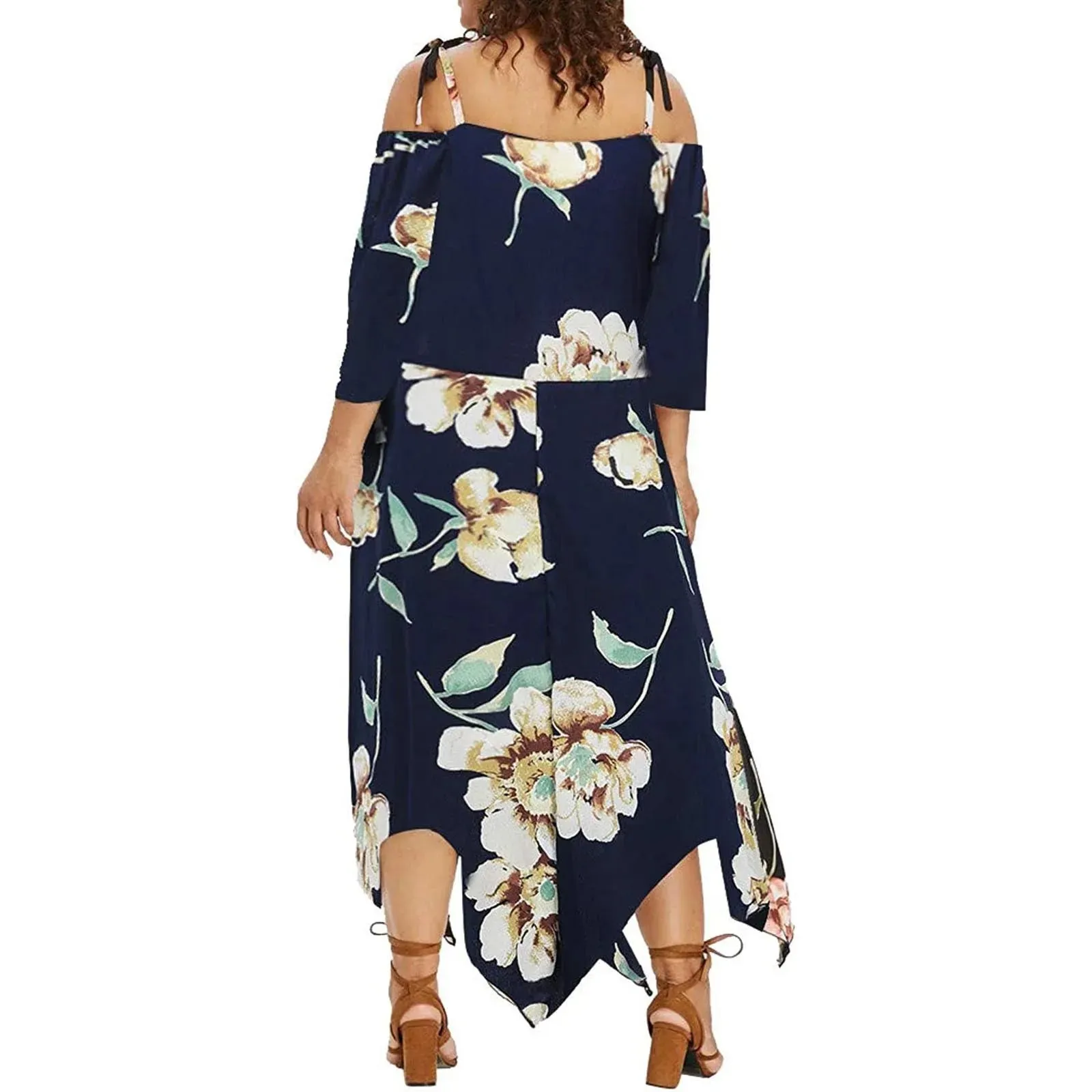 Flower Print Plus Size Casual Short Sleeve Boho Casual Maxi Dress