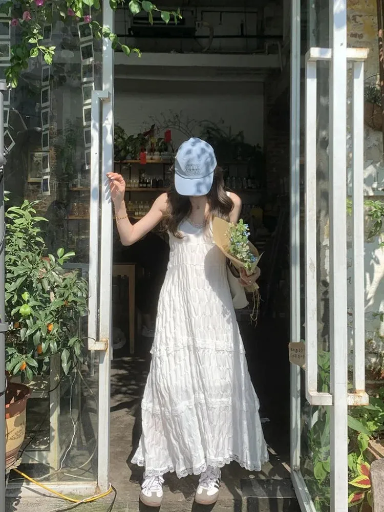 Girlary Beach Vacation Print Sundress Fashion A-Line Dress Y2K Streetwear Classical Beige Spaghetti Strap Dress Sleeveless Temperament