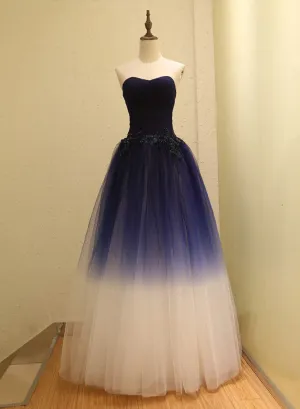 Gorgeous Gradient Tulle Ball Gown Evening Dress Tulle Party Dress with Applique