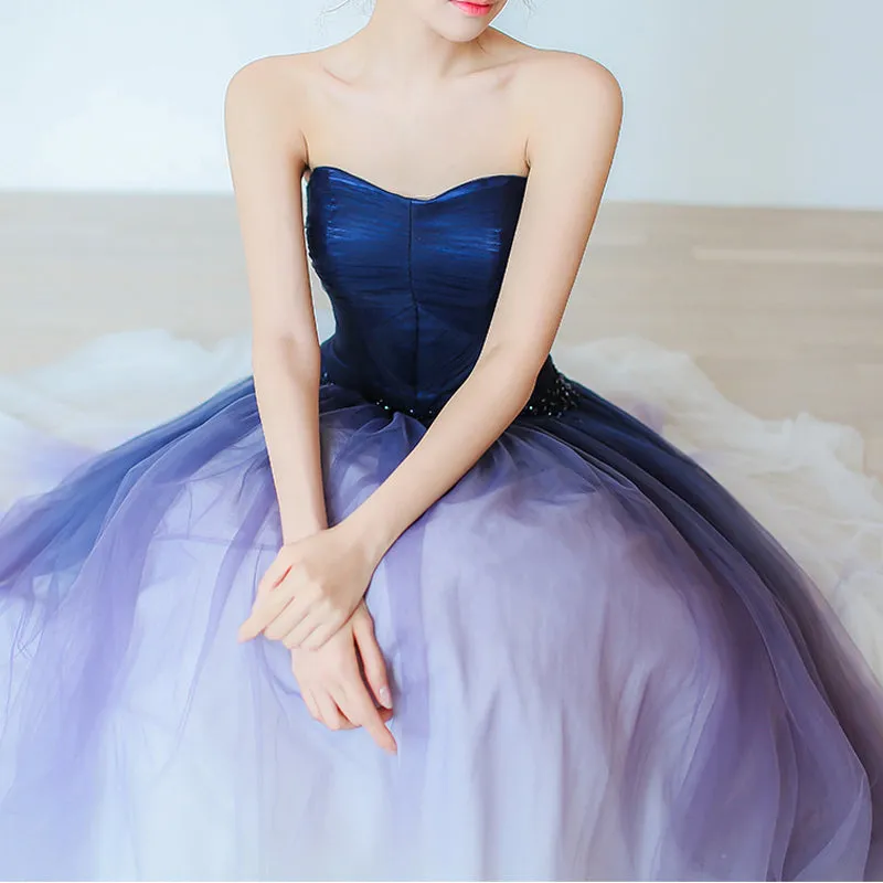 Gorgeous Gradient Tulle Ball Gown Evening Dress Tulle Party Dress with Applique