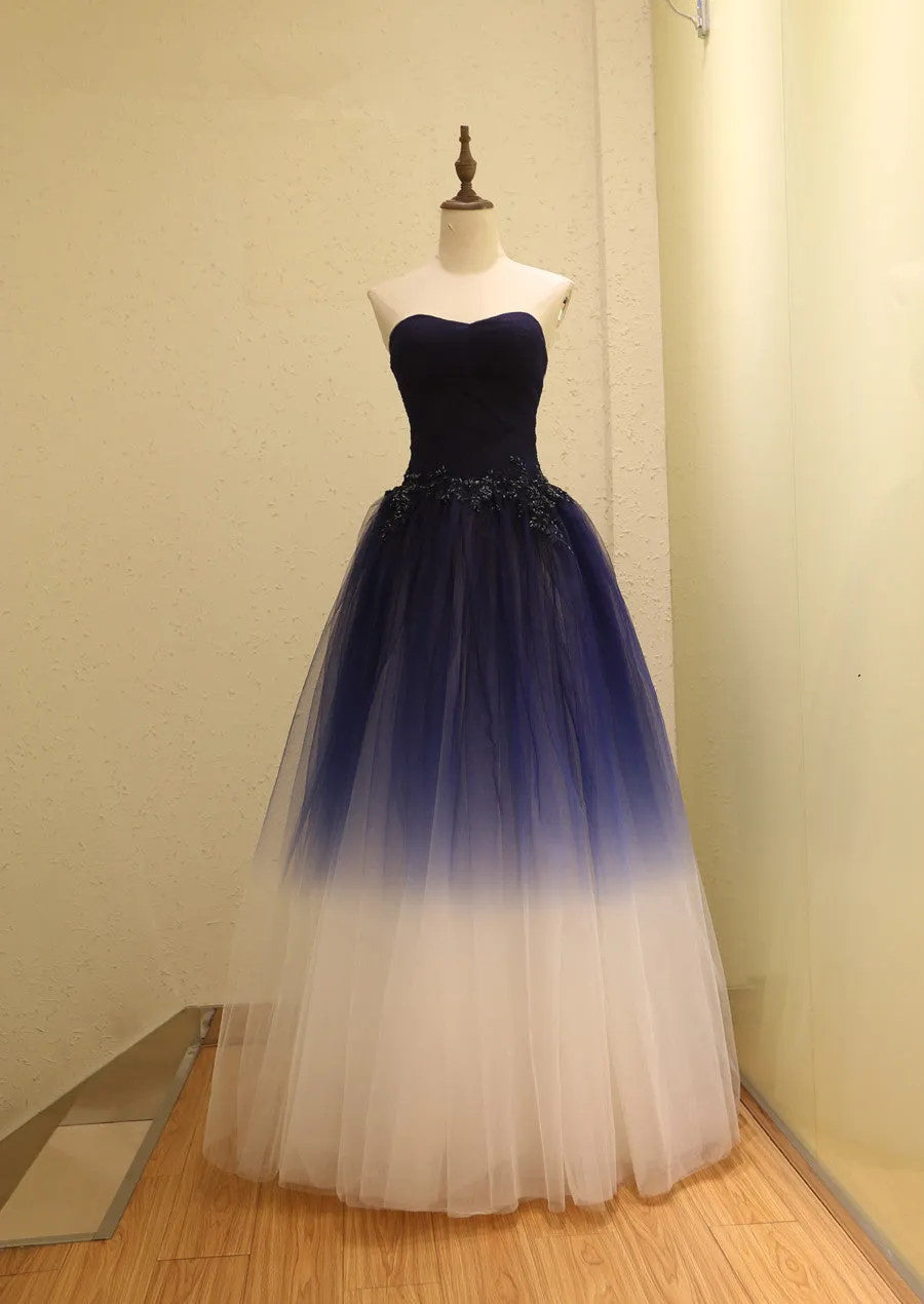 Gorgeous Gradient Tulle Ball Gown Evening Dress Tulle Party Dress with Applique