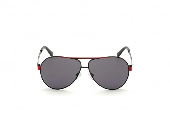 Guess Aviator Shiny Black Smoke Metal Sunglasses