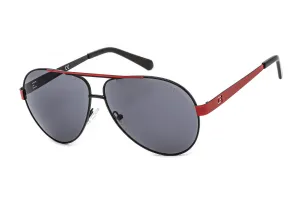Guess Aviator Shiny Black Smoke Metal Sunglasses