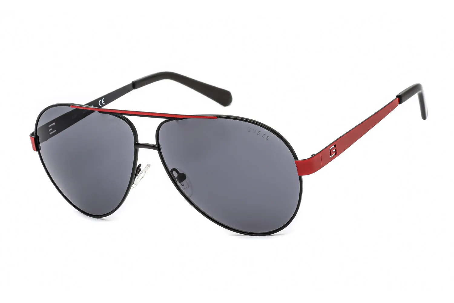 Guess Aviator Shiny Black Smoke Metal Sunglasses
