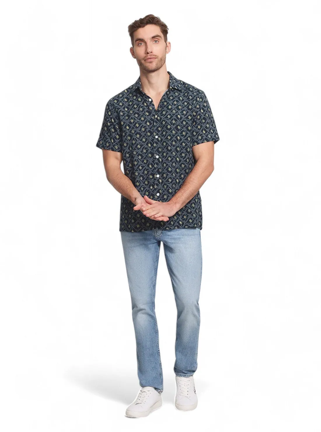 Guess Mens Blue Rope Print Shirt