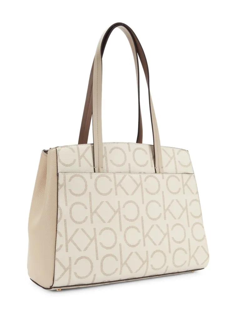 Hadley Calvin Klein Monogram Tote in Cream Brown