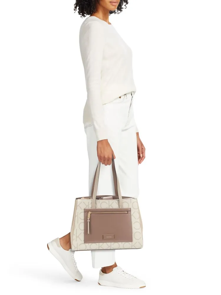 Hadley Calvin Klein Monogram Tote in Cream Brown