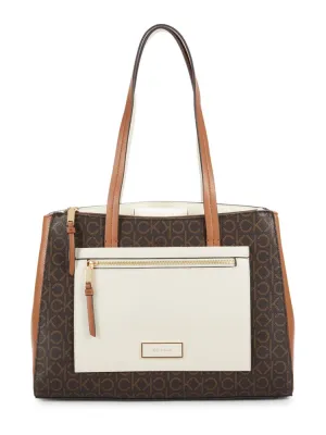 Hadley Calvin Klein Monogram Tote in Cream Brown