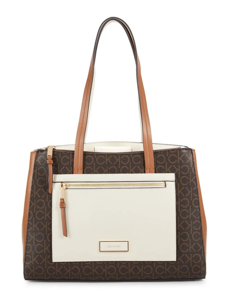 Hadley Calvin Klein Monogram Tote in Cream Brown