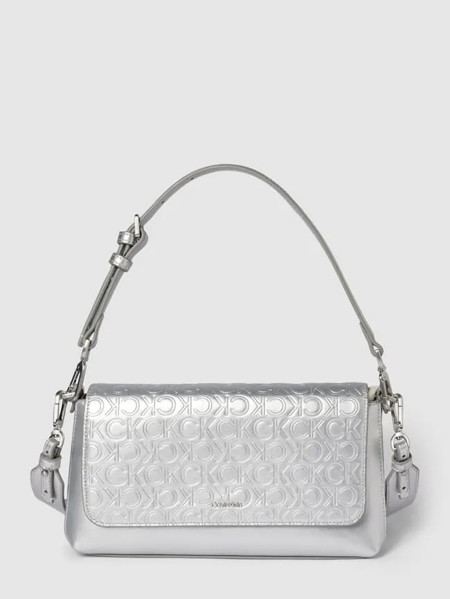 Handbag with label appliqué, model CK MUST Calvin Klein, silver