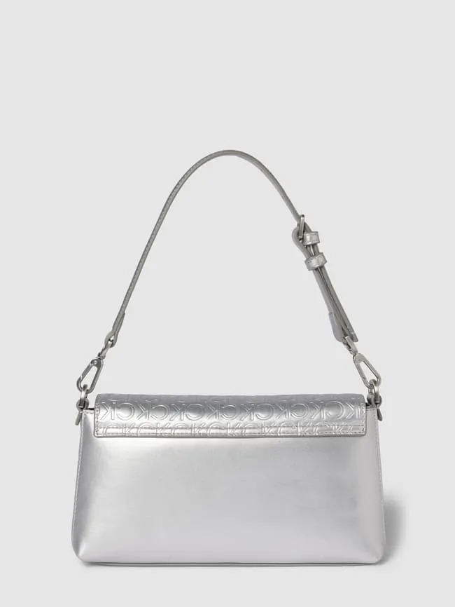 Handbag with label appliqué, model CK MUST Calvin Klein, silver