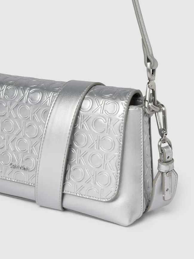 Handbag with label appliqué, model CK MUST Calvin Klein, silver